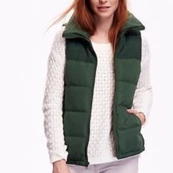 Old Navy Womens XSmall Mixed Fabric Frost Free Vest Green Quilted Pockets Winter - Picture 2 of 8